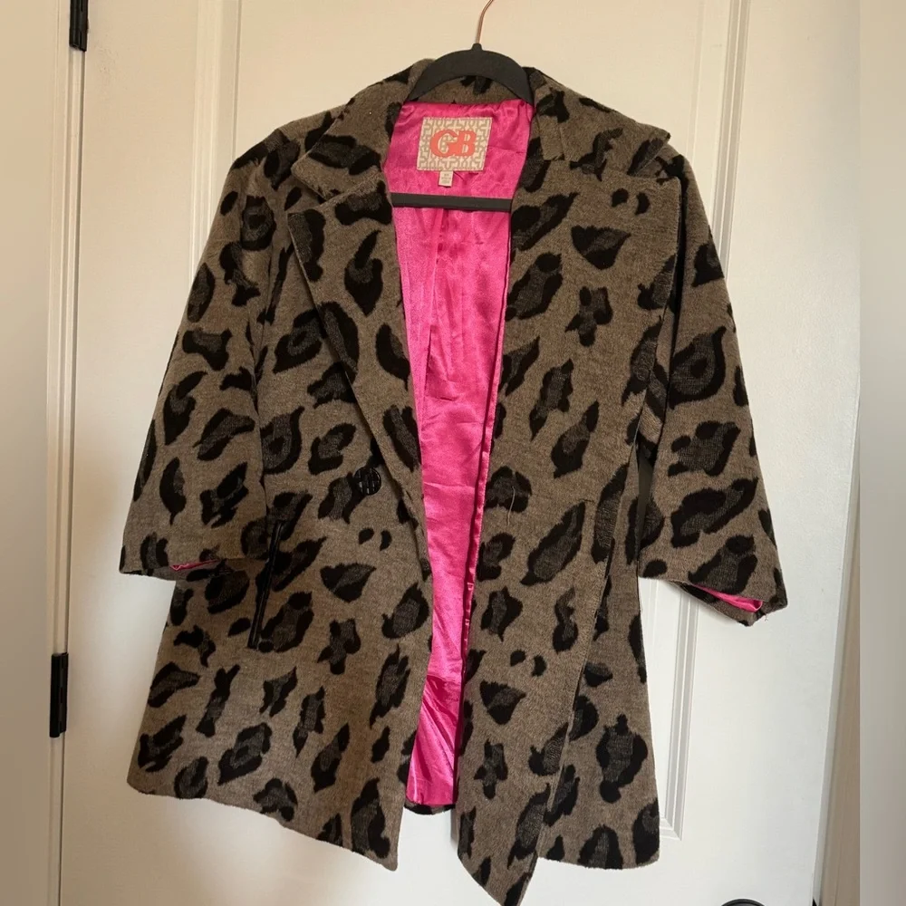 Stylish Leopard Print Woman’s 3/4 Sleeve Hot Neon Link Outerwear Coat - Picture 2 of 9